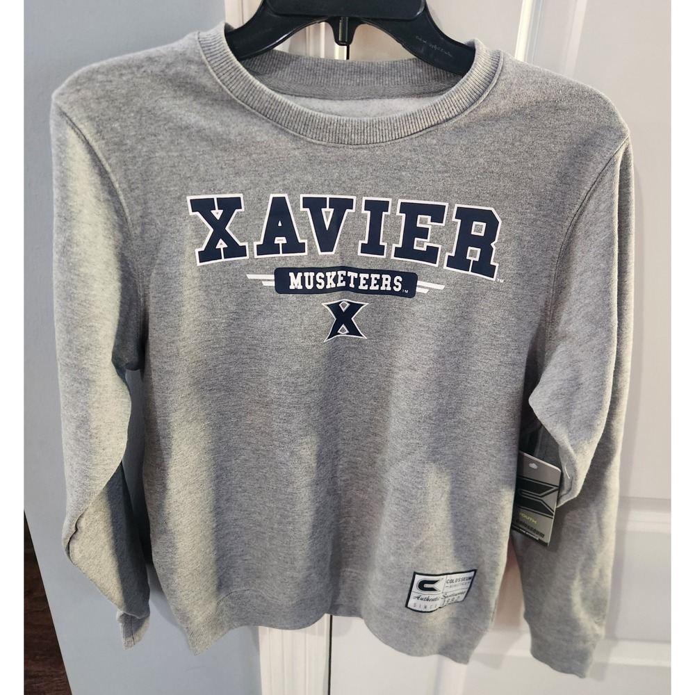 Colosseum Xavier Musketeers Youth Sweatshirt Gray NCAA Crewneck Pullover NWT